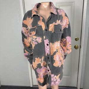 Free People Ruby Jacket Oversized Button Floral Pockets Shacket Bohemian V3-9